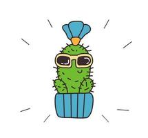 Cute cactus with a flower in sunglasses. Vector character