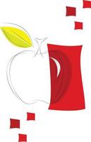 An apple drawn in an art line style with some geometric cross shapes of red color vector