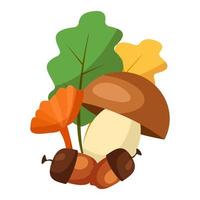 Mushrooms and autumn leaves. Autumn harvest. Autumn composition on white background. Vector