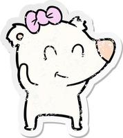 distressed sticker of a female polar bear cartoon vector