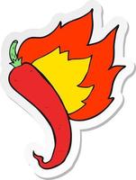 sticker of a cartoon flaming hot chilli pepper vector