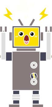 flat color retro cartoon broken robot vector