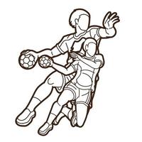 esbozar jugadores de balonmano hombres y mujeres acción juntos dibujos animados deporte gráfico vector