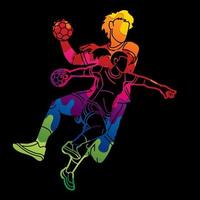 Graffiti Group of Handball Players Male and Female Action vector