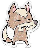 distressed sticker of a angry wolf cartoon vector