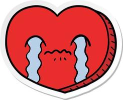 sticker of a cartoon crying love heart vector