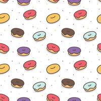 donuts coloridos espolvoreados con azúcar de patrones sin fisuras envoltura de regalo papel tapiz fondo kawaii garabato ilustración vectorial de dibujos animados planos vector