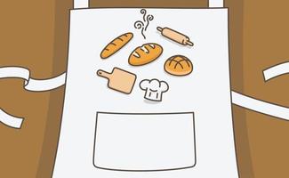 muchos tipos de pan en el delantal muchos tipos de pan kawaii doodle ilustración vectorial de dibujos animados planos