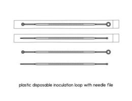 plastic disposable inoculation loop with needle file diagram for experiment setup lab outline vector illustration