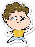distressed sticker of a cartoon angry man vector