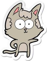 sticker of a happy cartoon cat pointing vector