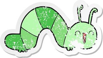 distressed sticker of a cartoon happy caterpillar vector