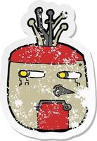 retro distressed sticker of a cartoon robot head vector