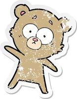 distressed sticker of a surprised bear cartoon vector