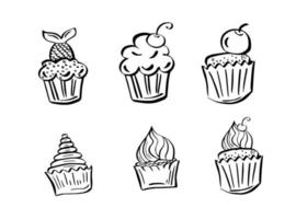 conjunto de cupcakes y muffins con crema y cereza. vector