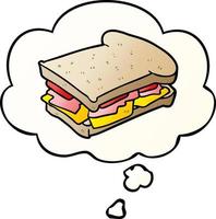 cartoon ham sandwich and thought bubble in smooth gradient style vector