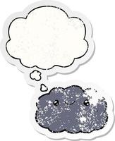 cartoon cloud and thought bubble as a distressed worn sticker vector