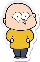 sticker of a cartoon bald man staring vector