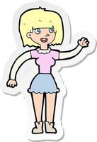 sticker of a cartoon girl waving vector