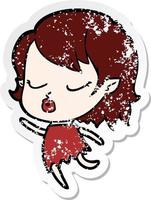 distressed sticker of a cute cartoon vampire girl vector