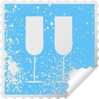 distressed square peeling sticker symbol champagne flutes vector