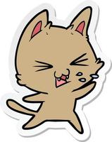 sticker of a cartoon cat hissing vector