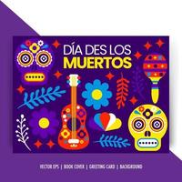 Happy day of the dead invitation card, with sombrero, flower, skull, bone isolated transparent objects vector