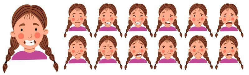 A set of female emotions. the girl with pigtails is an Avatar .