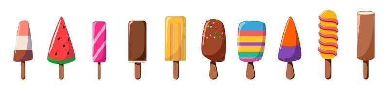 un juego de delicioso helado. un dulce regalo de verano con diferentes sabores vector