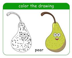 Coloring book for children. Pear in color and black and white. vector