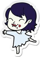 sticker of a cartoon vampire girl with blood on cheek vector