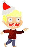 retro cartoon of a stressed out pointing wearing santa hat vector