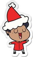 laughing sticker cartoon of a man wearing santa hat vector