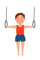Childrenes sports gymnastics. Exercise on the rings. The boy is engaged in acrobatics. vector