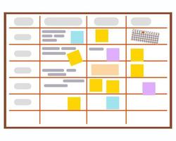 tablero de planificación, diagramas y tareas con pegatinas. vector