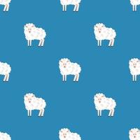 Children s seamless pattern with sheep on a blue background. vector