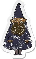 retro distressed sticker of a cartoon wizard vector