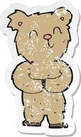 retro distressed sticker of a cartoon happy little bear vector