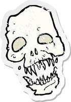 retro distressed sticker of a cartoon scary skull vector