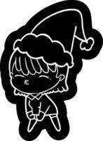 cartoon icon of a woman wearing santa hat vector