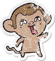 distressed sticker of a crazy cartoon monkey vector