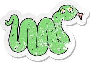 retro distressed sticker of a funny cartoon snake vector