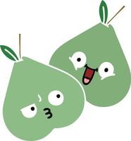 flat color retro cartoon green pears vector