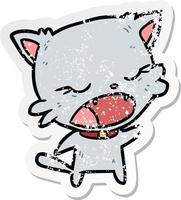 distressed sticker of a cartoon cat talking vector
