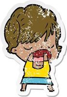 distressed sticker of a cartoon woman talking vector