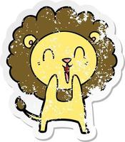 distressed sticker of a laughing lion cartoon vector