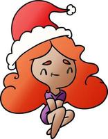 dibujos animados de gradiente de navidad de chica kawaii vector
