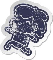 distressed old sticker kawaii boy with stubble vector