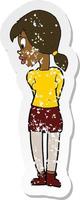 retro distressed sticker of a cartoon pretty girl vector