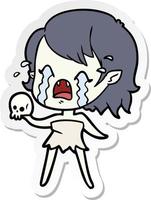 sticker of a cartoon crying vampire girl vector